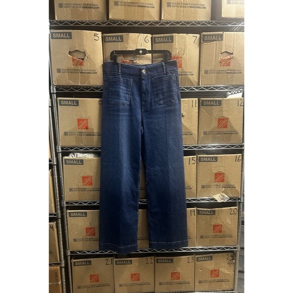 Maeve Anthropologie JeanS Women 32 TALL Colette High Rise Wide Leg Dark Denim - Picture 15 of 16